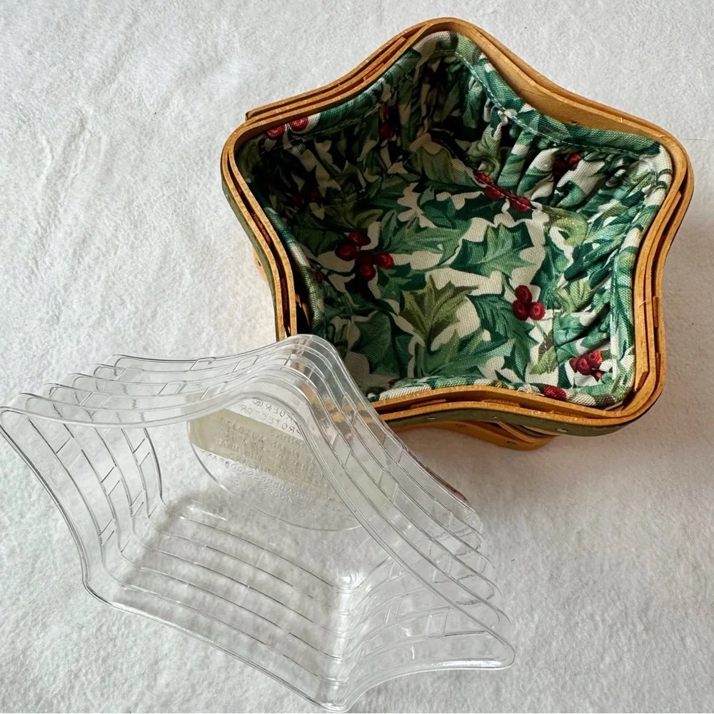 Longaberger 2001 Tree Trimming Star Basket Green Fabric Liner Plastic Protector
